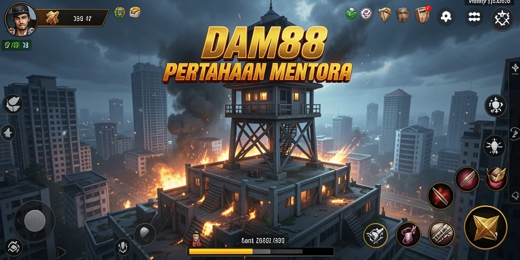 Tampilan gameplay DAM88 dengan grafik yang menawan dan menara pertahanan yang beragam.