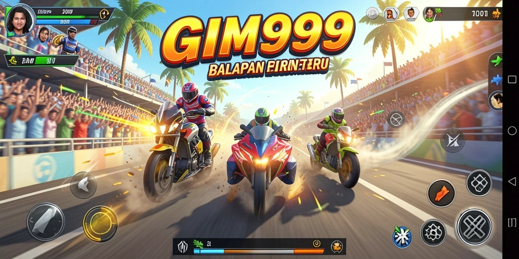Tangkapan layar GIM999 menampilkan aksi balap yang mendebarkan.