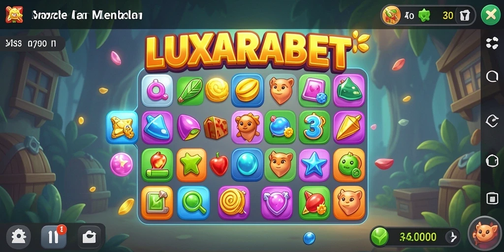 Tampilan permainan LUXARABET dengan berbagai tantangan match-3.