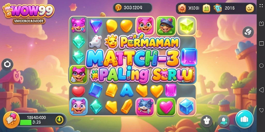 Tampilan screenshot WOW99 dengan aksi mencocokkan permata yang seru.
